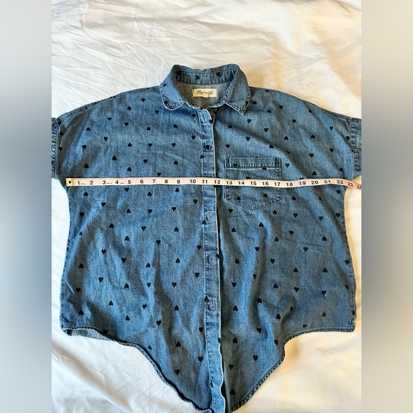 Madewell denim short sleeve tie front shirt heart print size XS extra small - Picture 12 of 14
